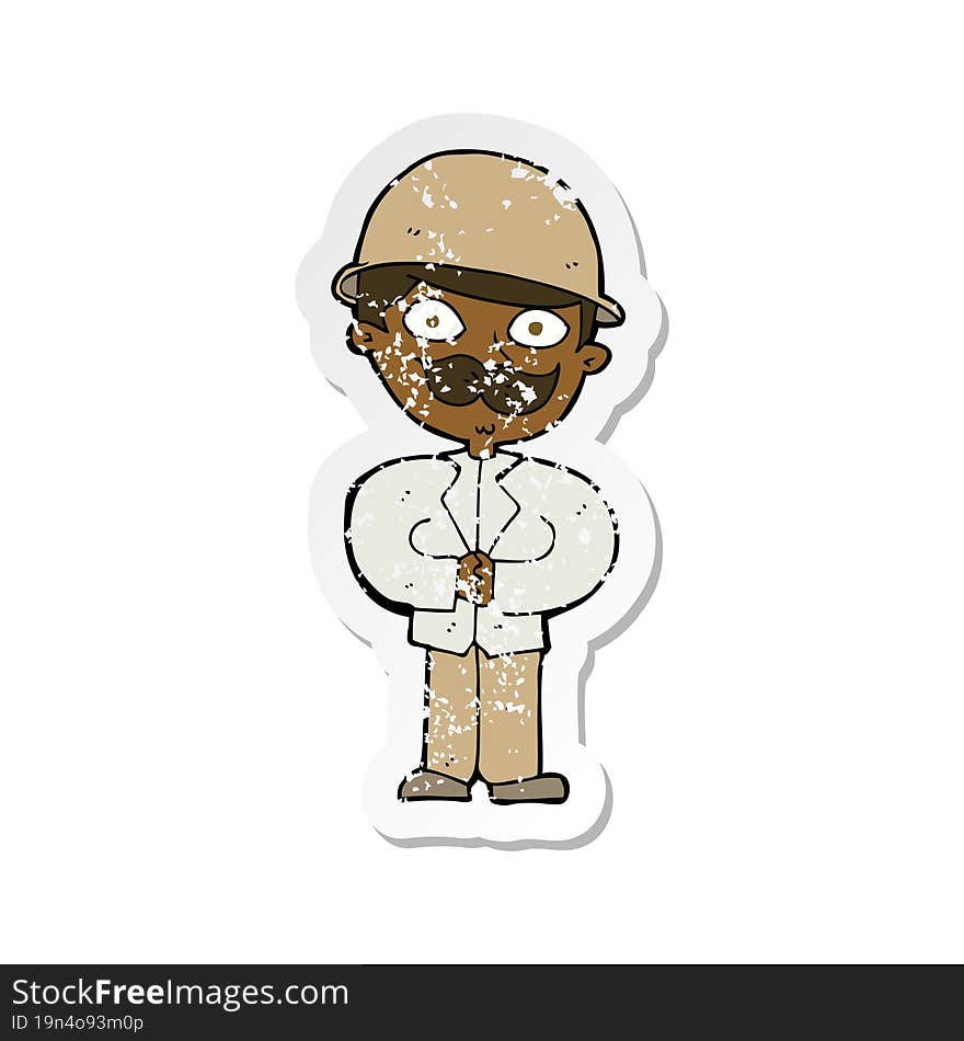 retro distressed sticker of a cartoon man in safari hat