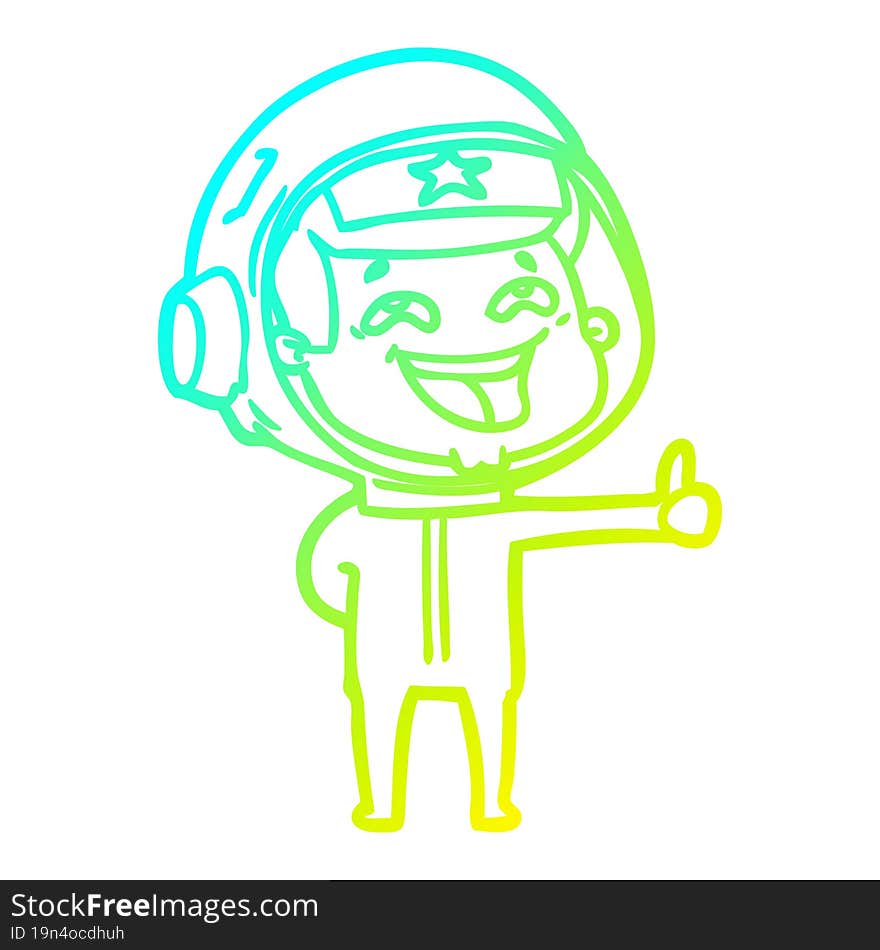 cold gradient line drawing of a cartoon laughing astronaut