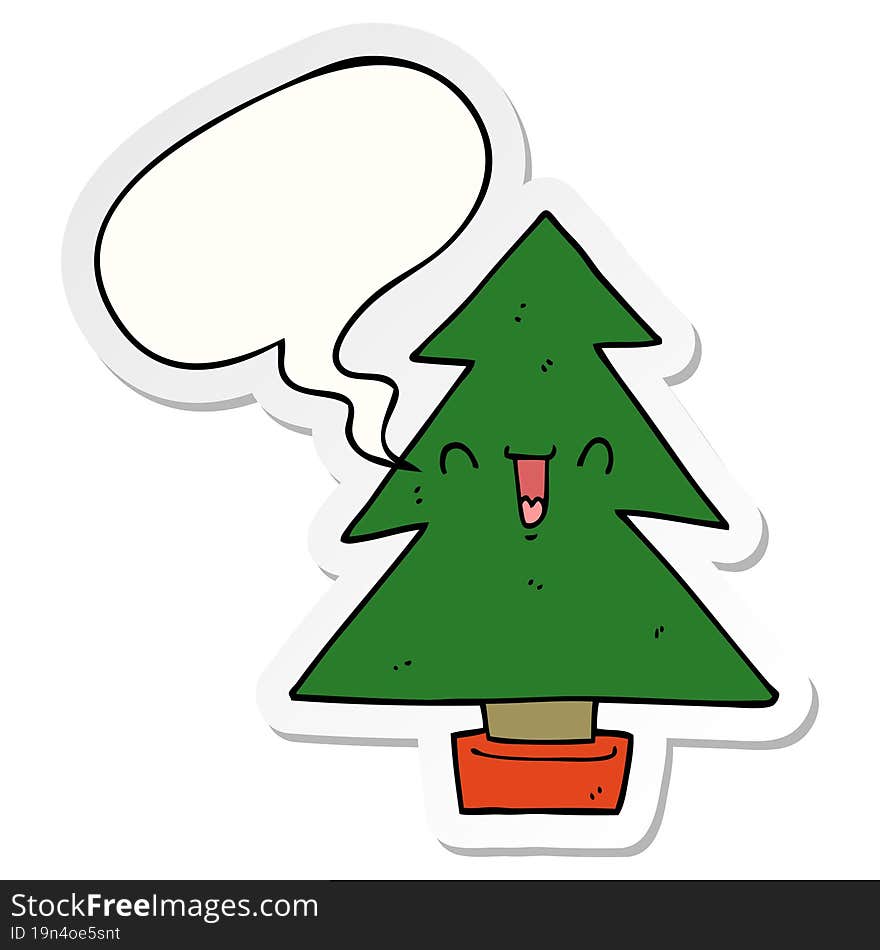 cartoon christmas tree and speech bubble sticker