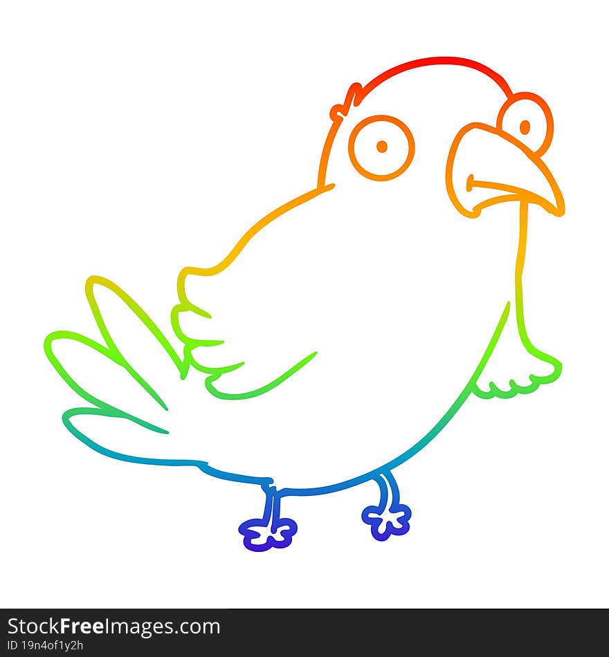 rainbow gradient line drawing of a cartoon bird