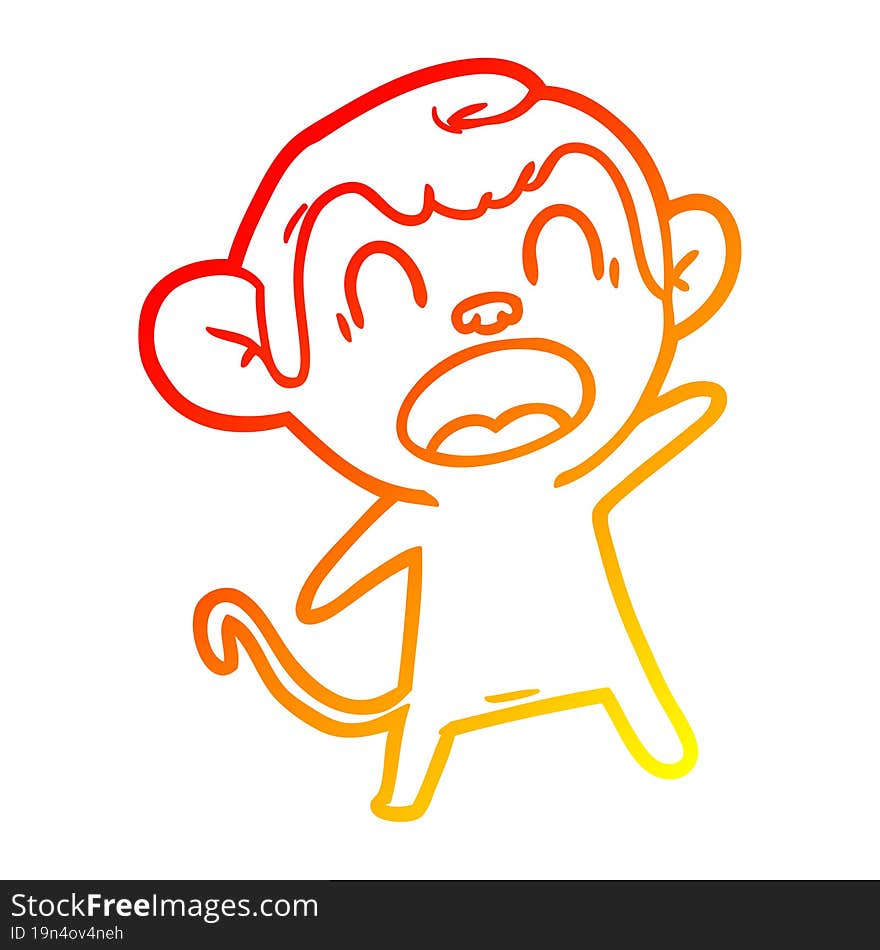 warm gradient line drawing shouting cartoon monkey