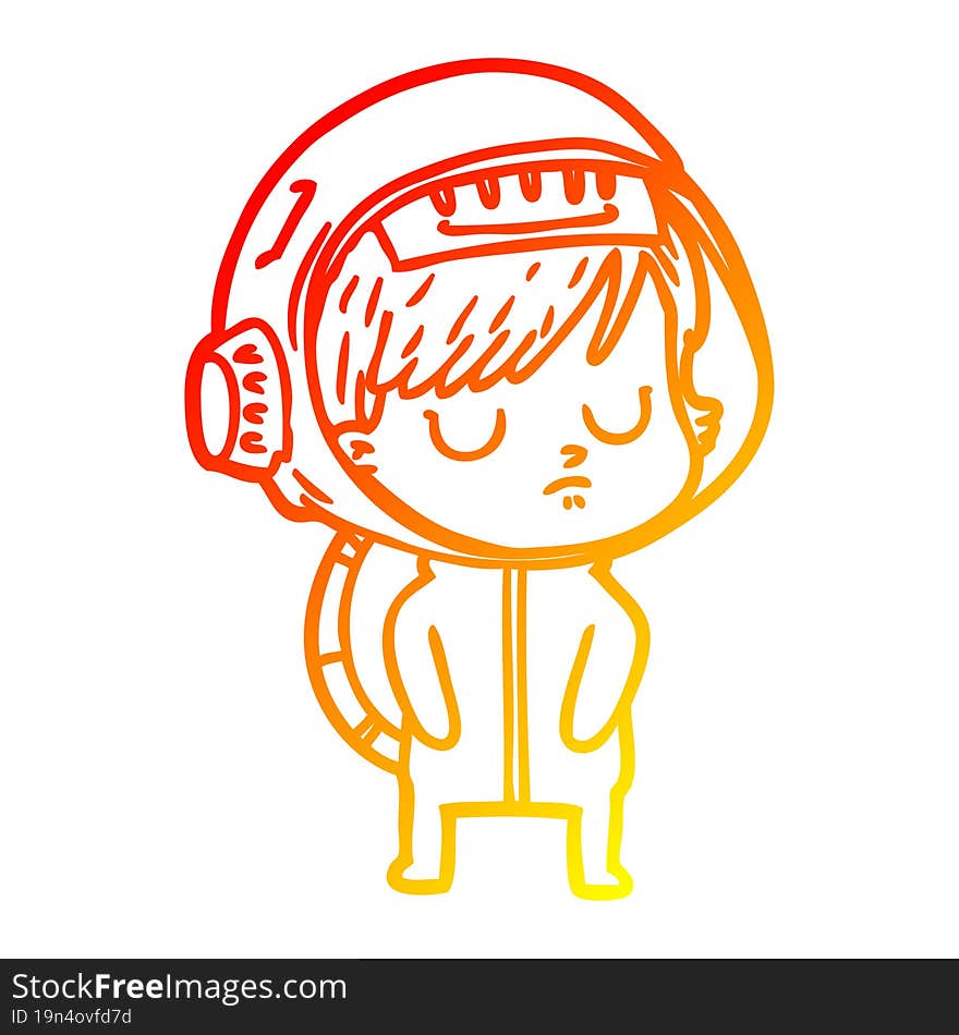 warm gradient line drawing of a cartoon astronaut woman