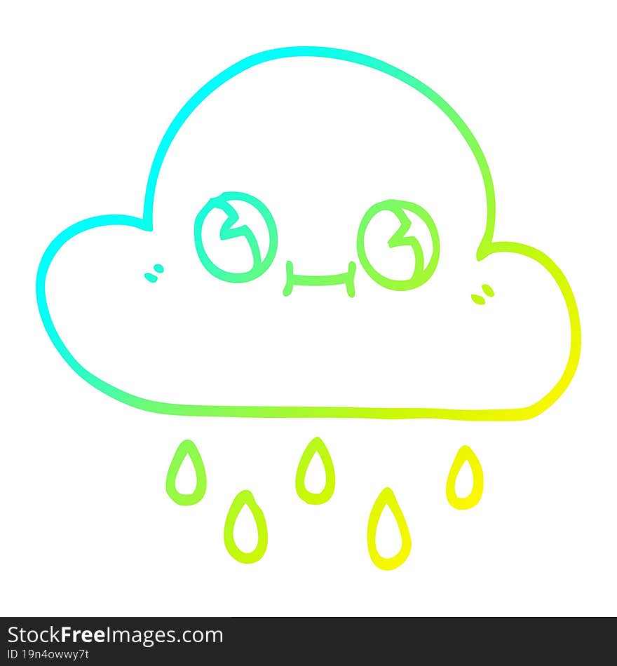 cold gradient line drawing cartoon rain cloud