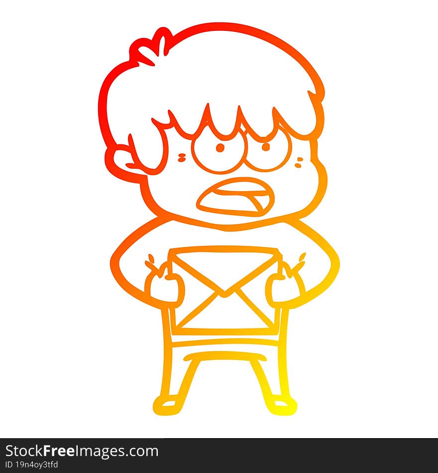 warm gradient line drawing worried cartoon boy