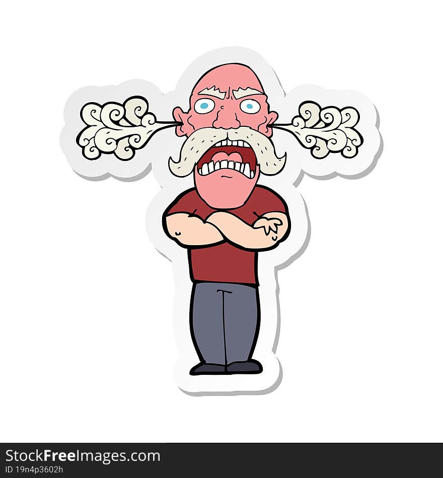 sticker of a cartoon furious man with red face