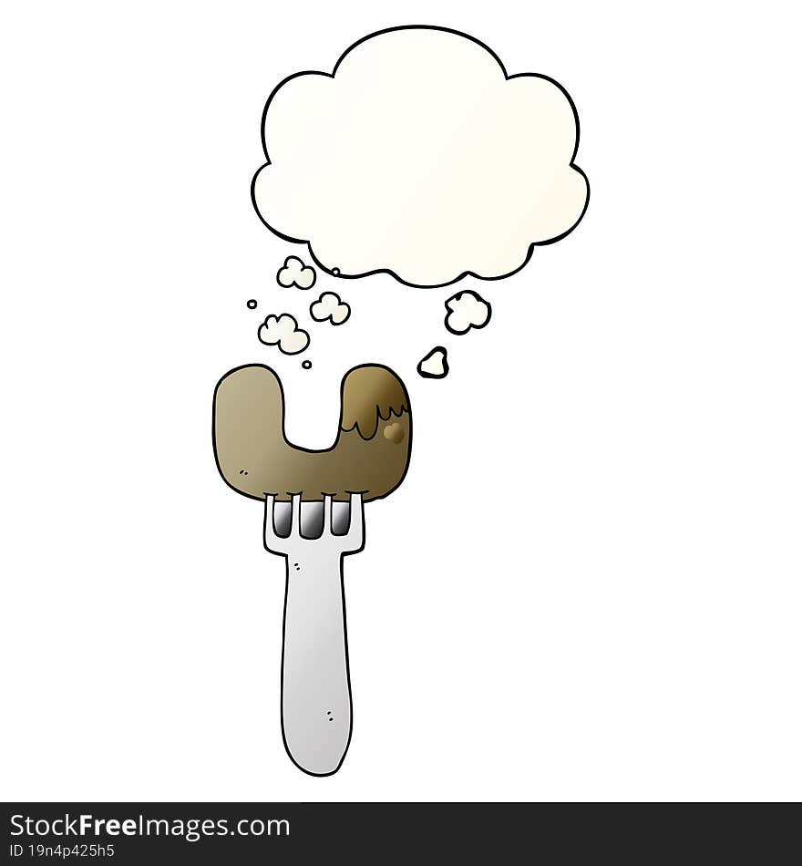 cartoon sausage on fork and thought bubble in smooth gradient style