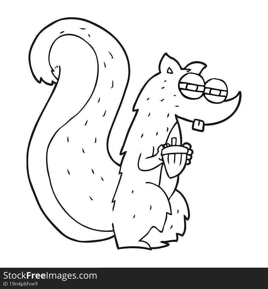 Black And White Cartoon Squirrel With Nut