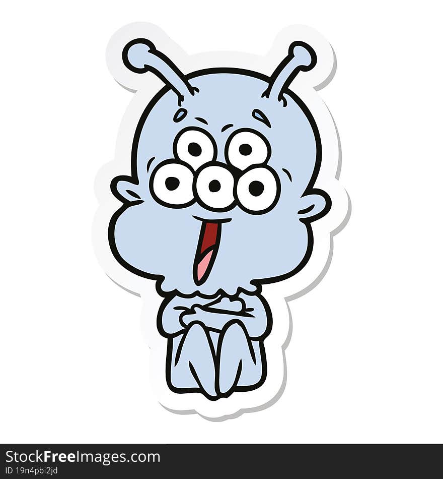 sticker of a happy cartoon alien