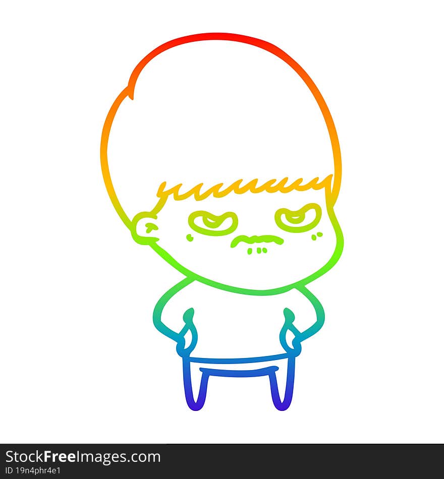 rainbow gradient line drawing annoyed cartoon boy