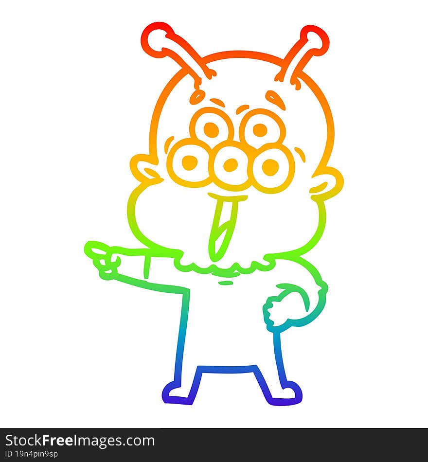 rainbow gradient line drawing happy cartoon alien pointing