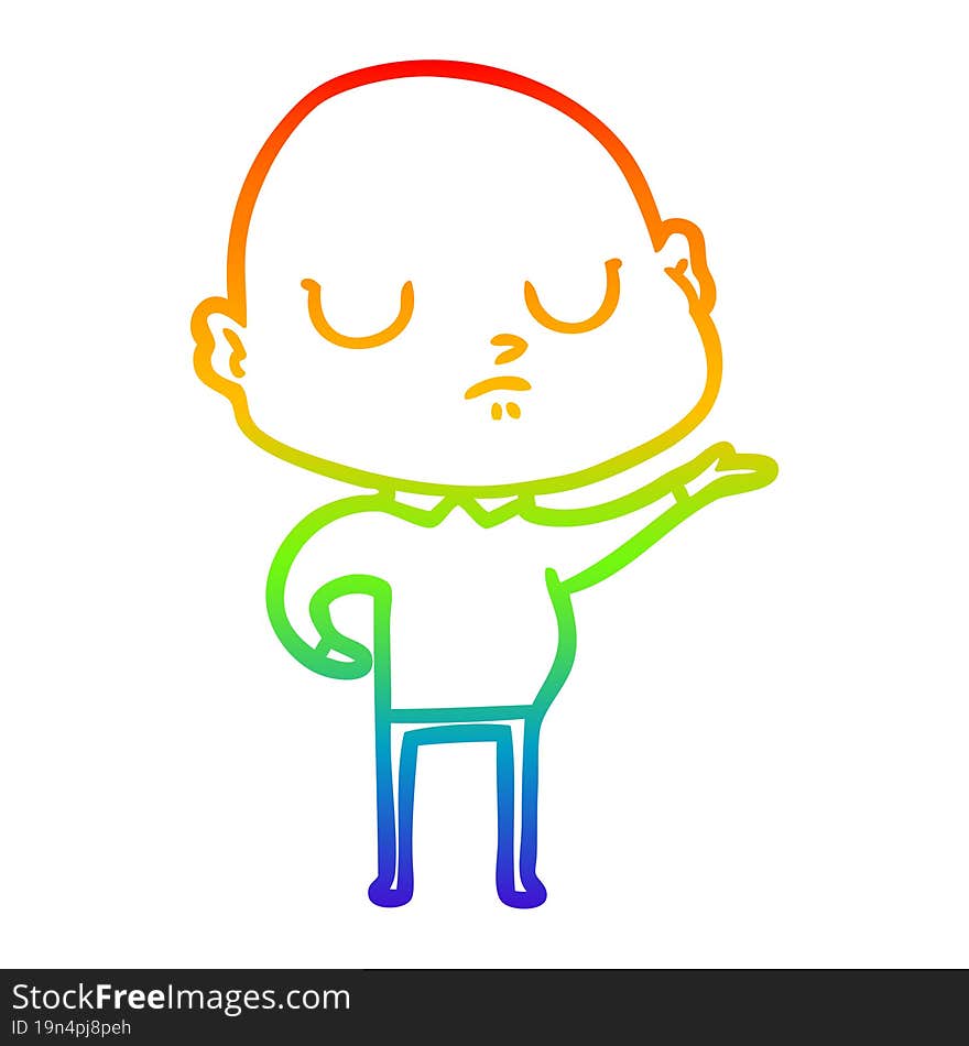 rainbow gradient line drawing of a cartoon bald man