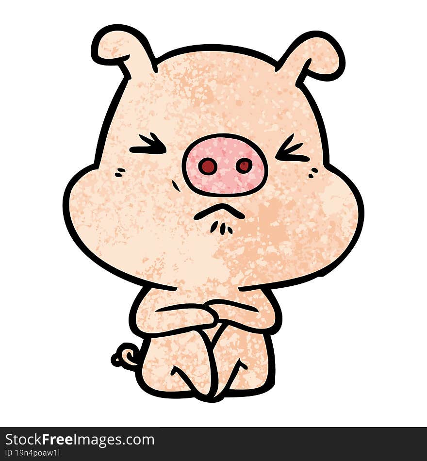 cartoon angry pig sat waiting. cartoon angry pig sat waiting