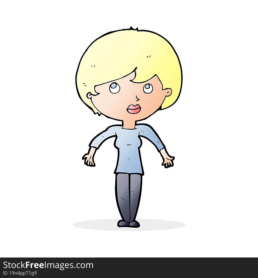 cartoon woman shrugging shoulders