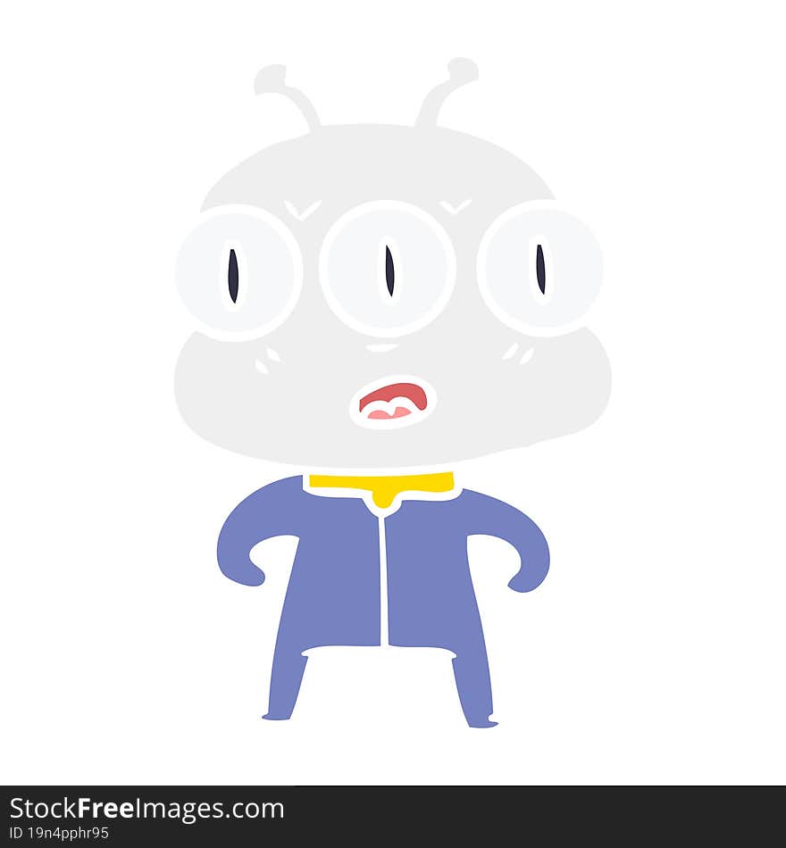 flat color style cartoon three eyed alien