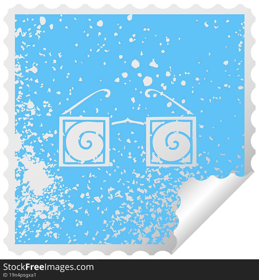 distressed square peeling sticker symbol hypno glasses