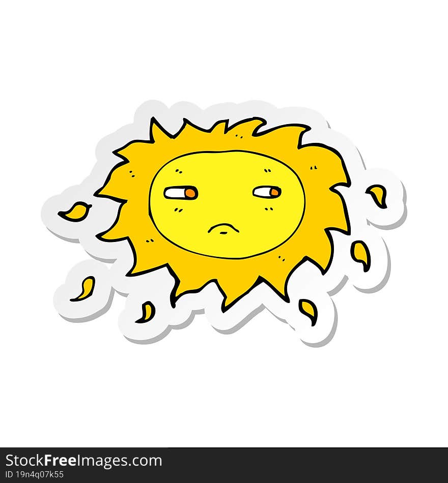 Sticker Of A Cartoon Sad Sun