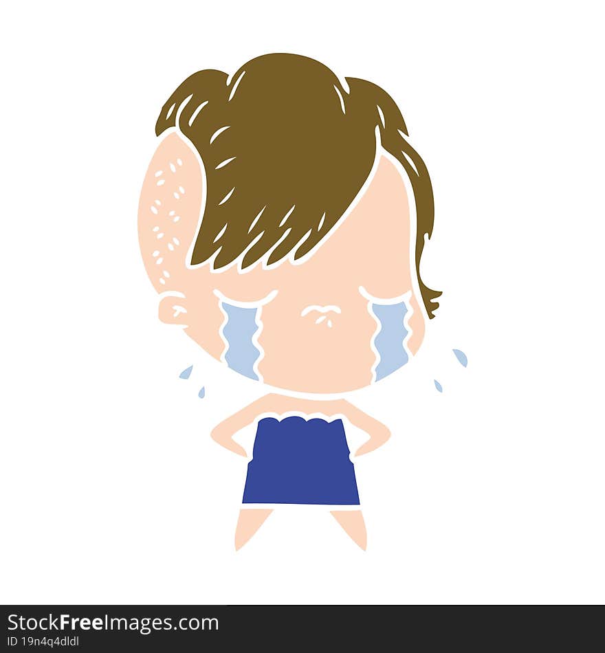 flat color style cartoon crying girl