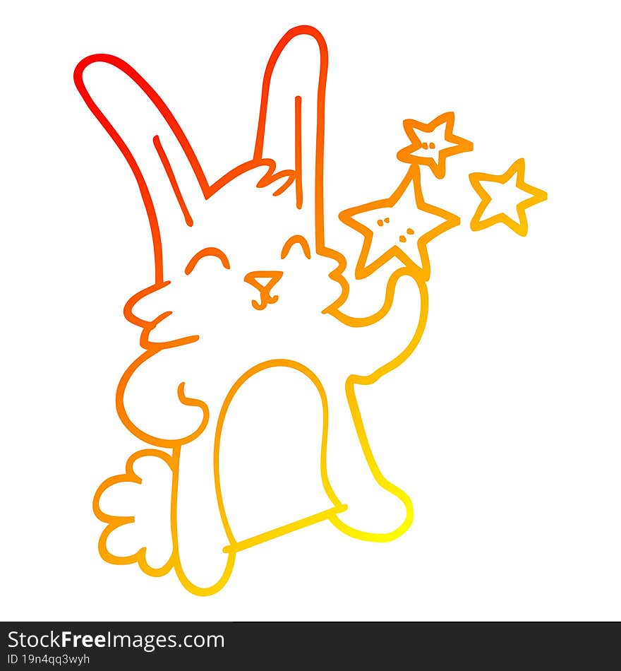 warm gradient line drawing of a cartoon happy rabbit