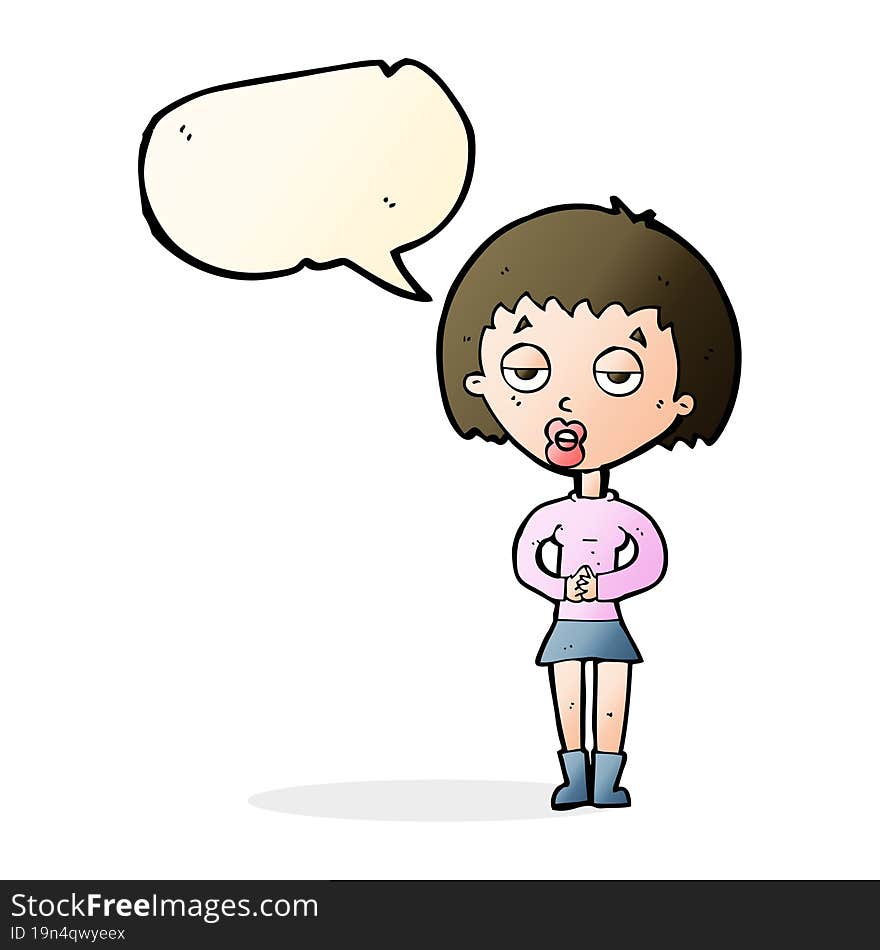 cartoon bored woman waiting with speech bubble