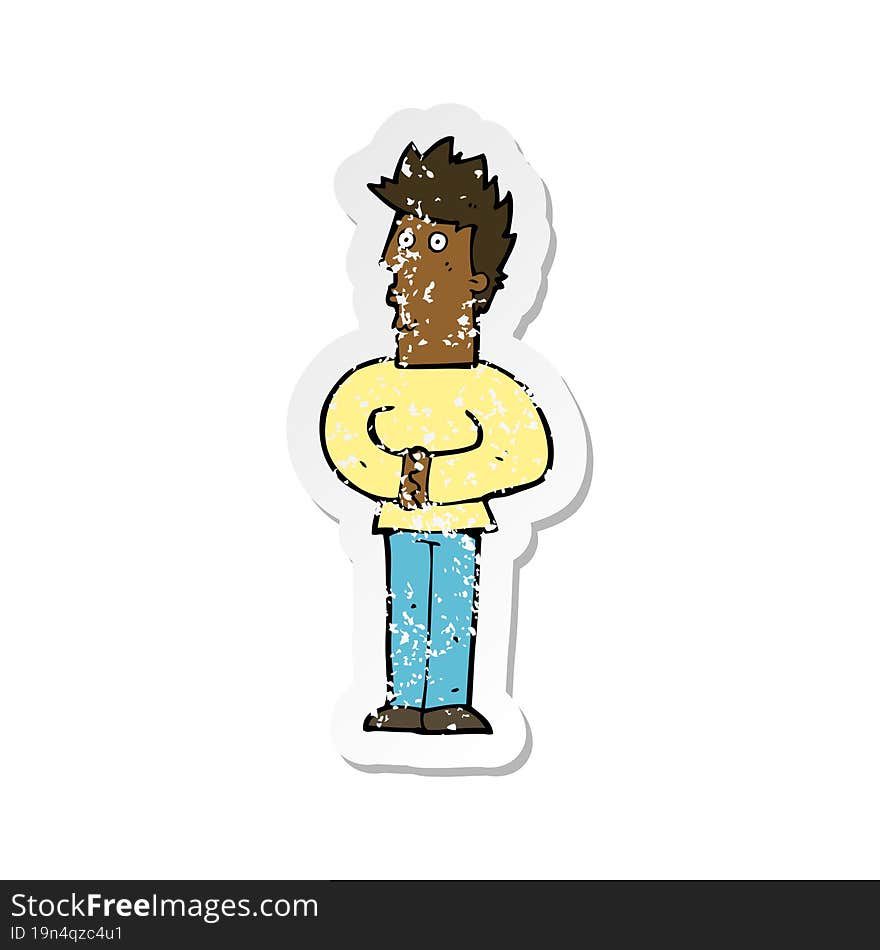 Retro Distressed Sticker Of A Cartoon Nervous Man