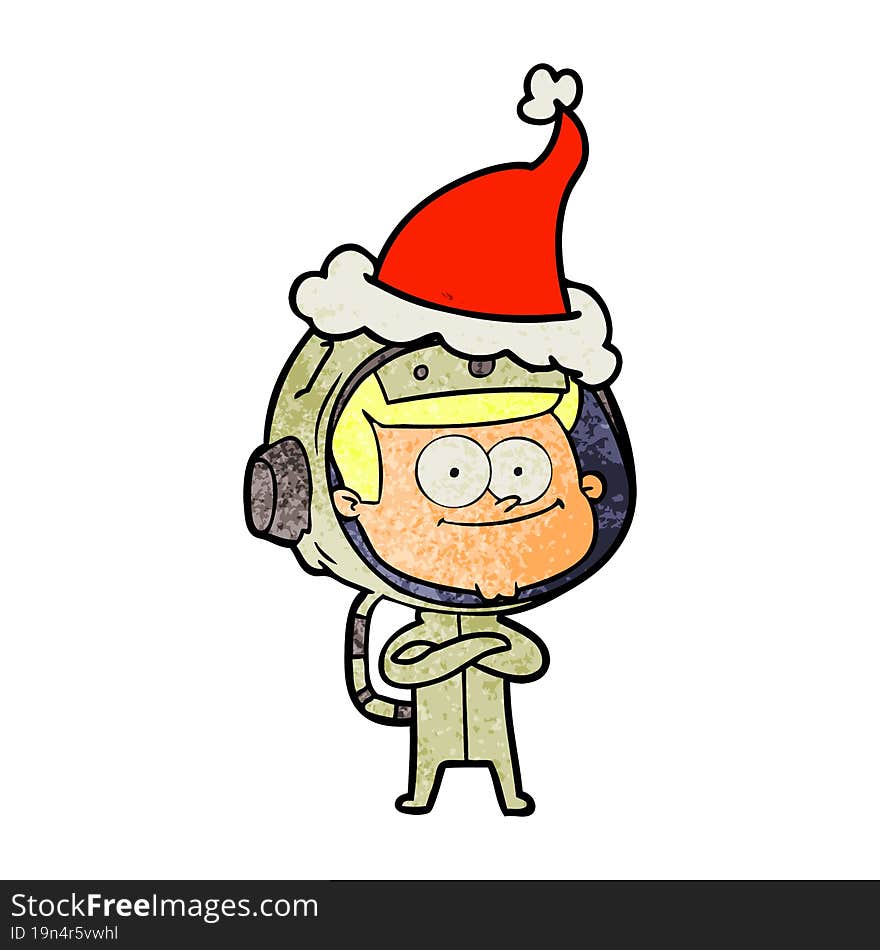 happy astronaut textured cartoon of a wearing santa hat