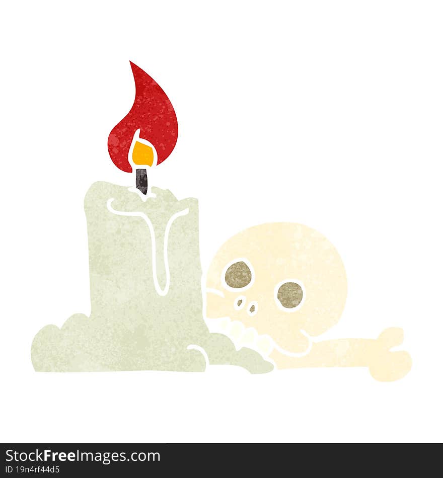 retro cartoon spooky skull and candle