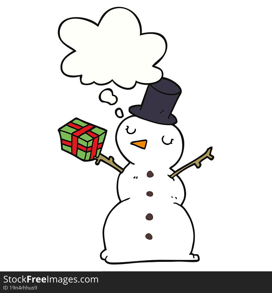 cartoon snowman and thought bubble