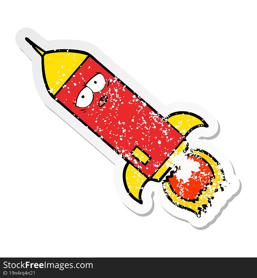 distressed sticker of a cartoon rocket