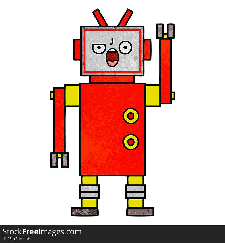 retro grunge texture cartoon of a angry robot