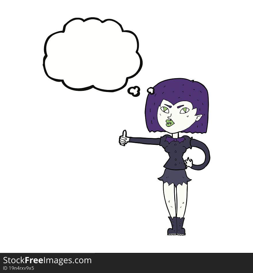 cartoon vampire girl giving thumbs up with thought bubble