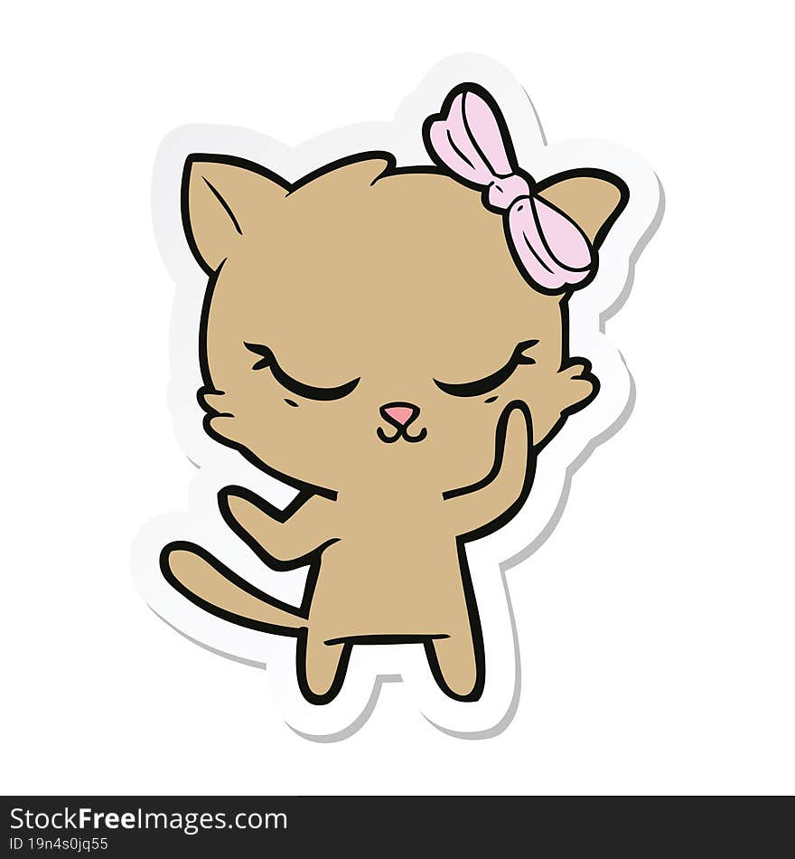 sticker of a cute cartoon cat with bow