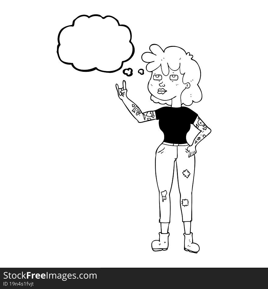 freehand drawn thought bubble cartoon rocker girl