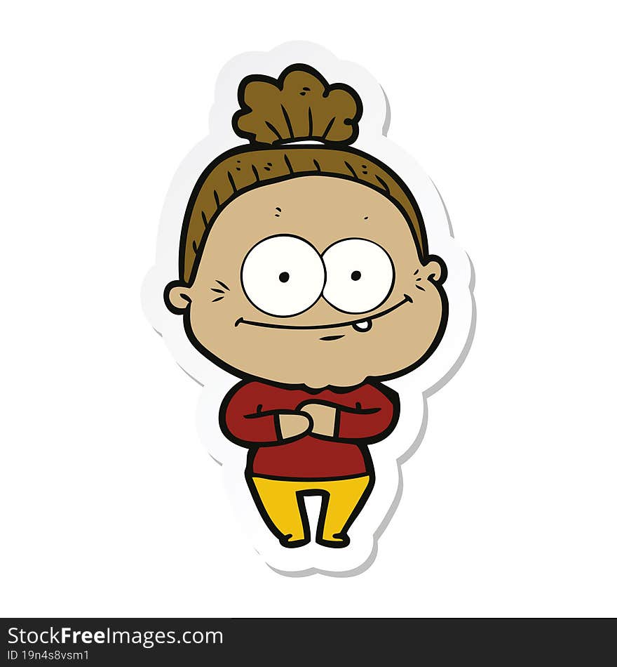 sticker of a cartoon happy old woman