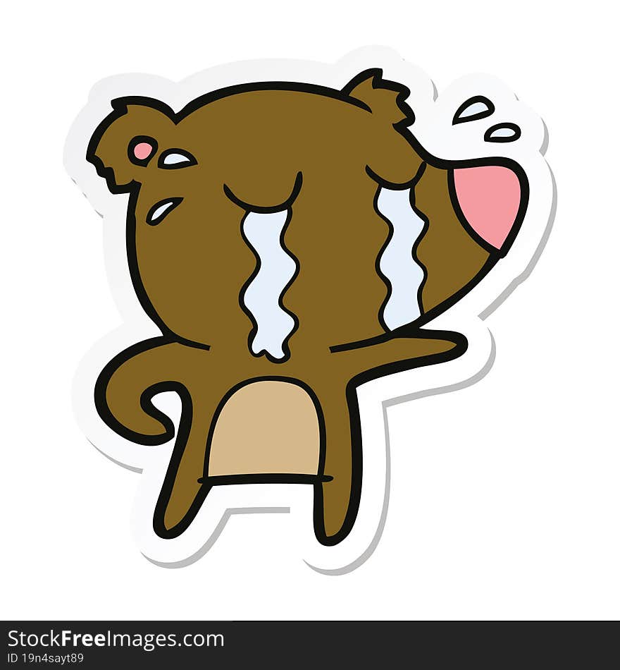 sticker of a cartoon crying bear