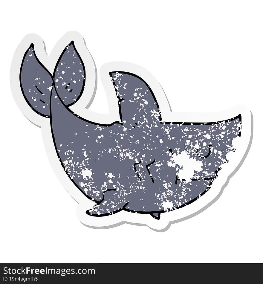 distressed sticker of a cartoon shark