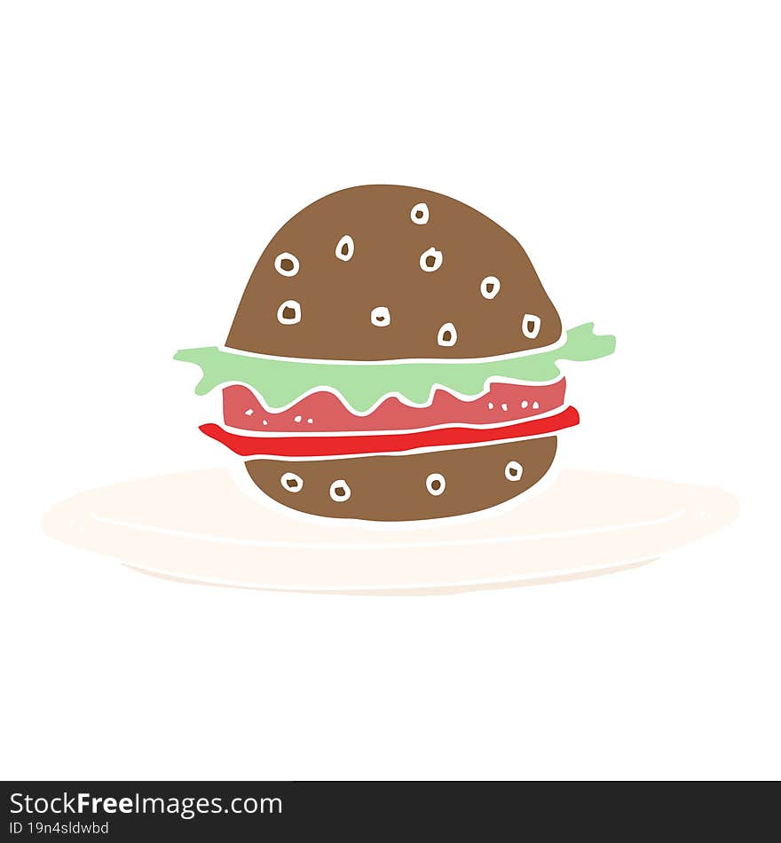 flat color illustration of a cartoon burger on plate