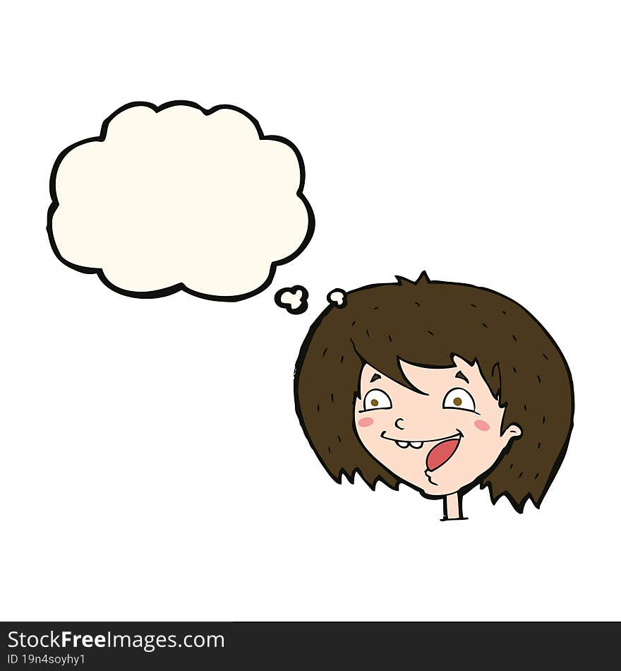 Cartoon Happy Girl With Thought Bubble