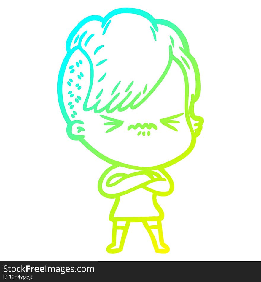 cold gradient line drawing cartoon annoyed hipster girl