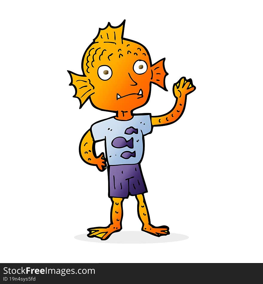 Cartoon Waving Fish Boy