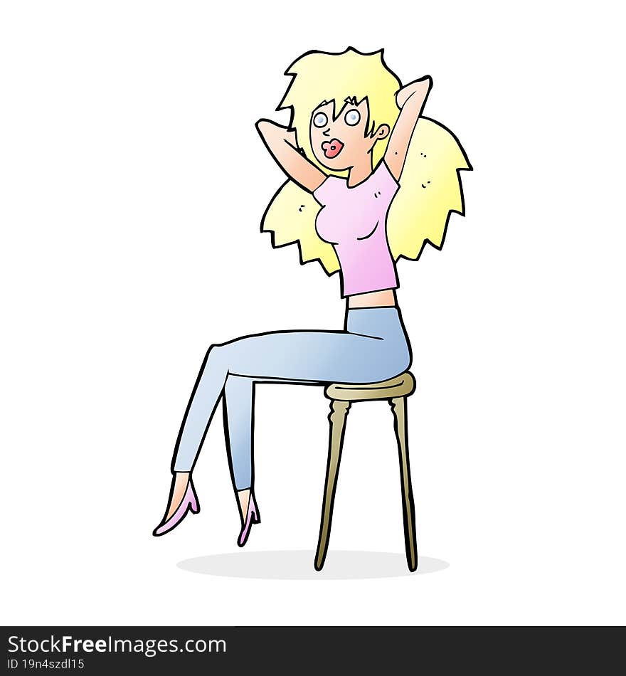 cartoon woman posing on stool