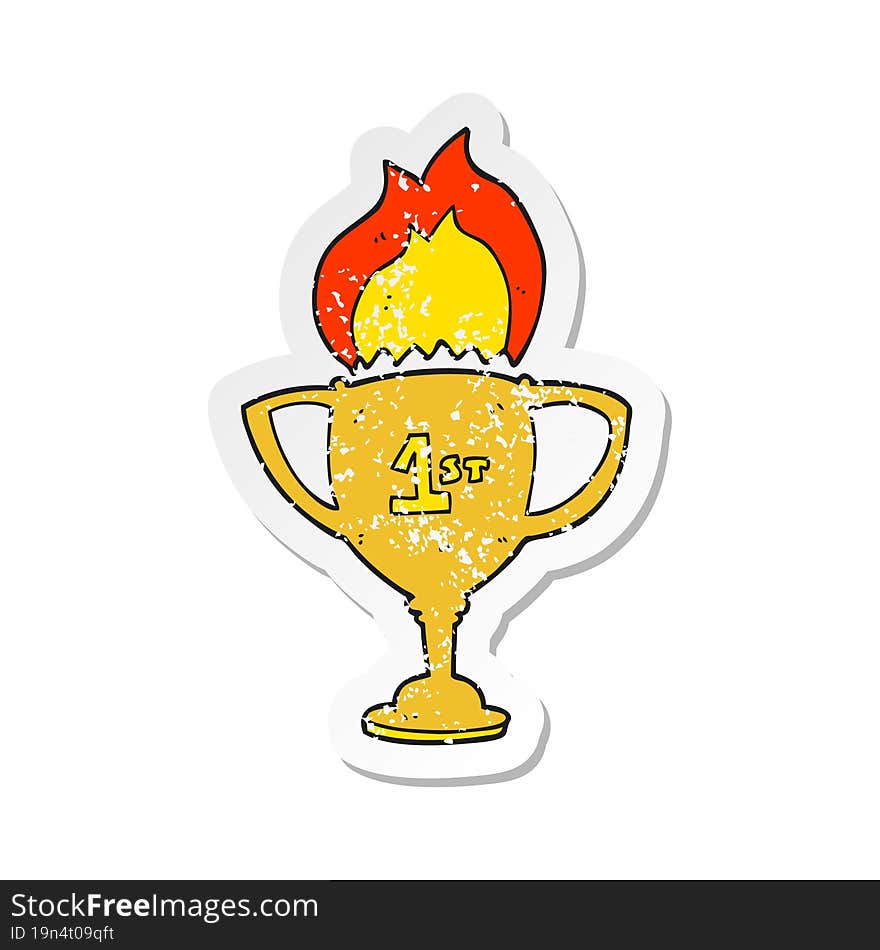 retro distressed sticker of a cartoon sports trophy