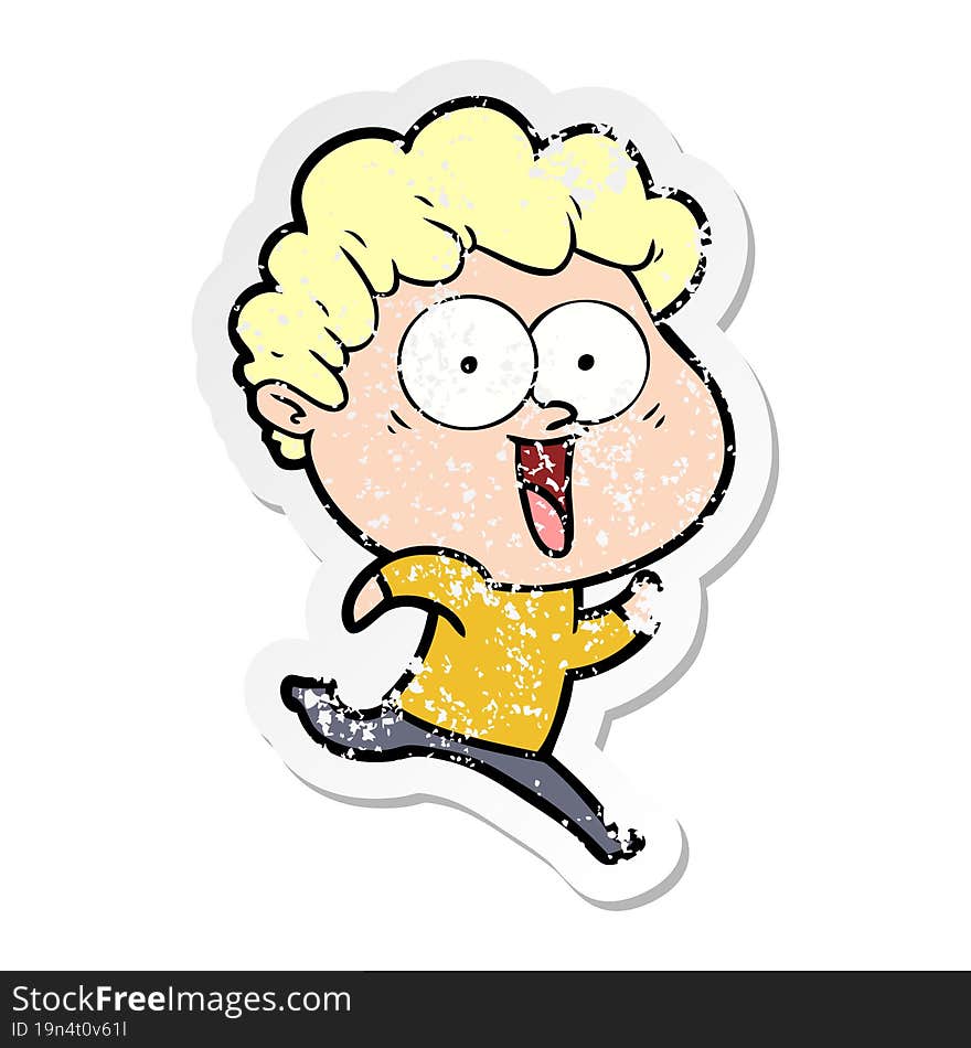 Distressed Sticker Of A Excited Man Cartoon