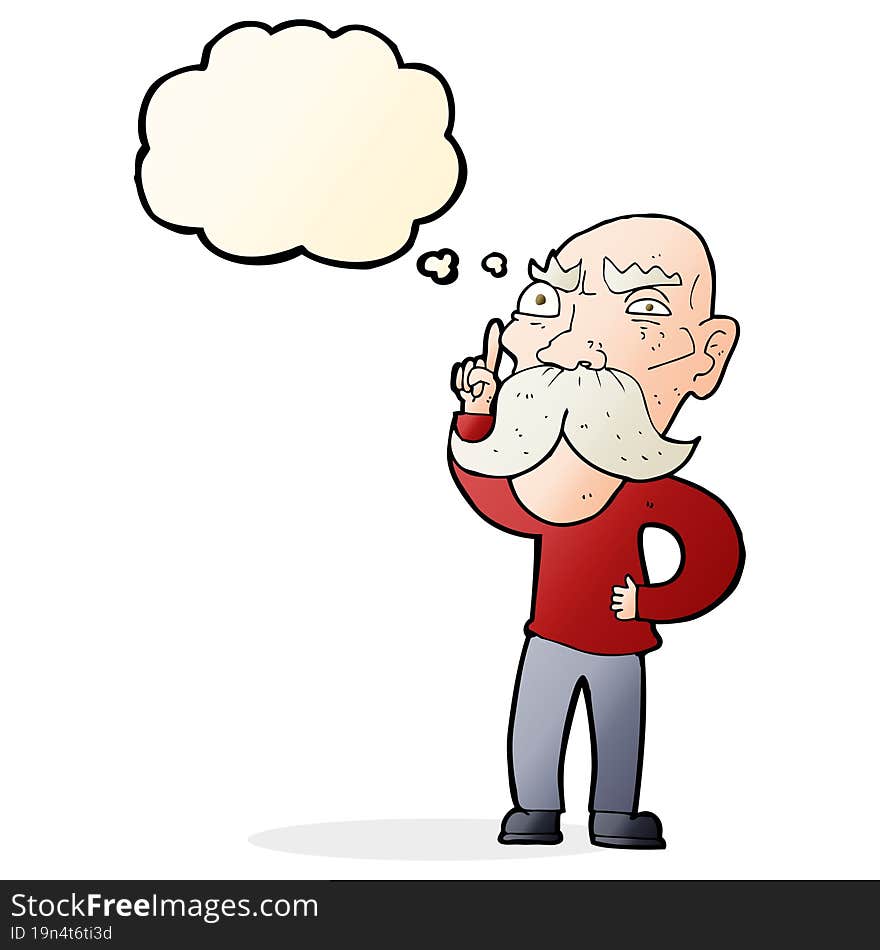 cartoon annoyed old man with thought bubble