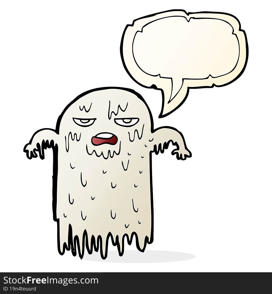 cartoon slimy ghost with speech bubble