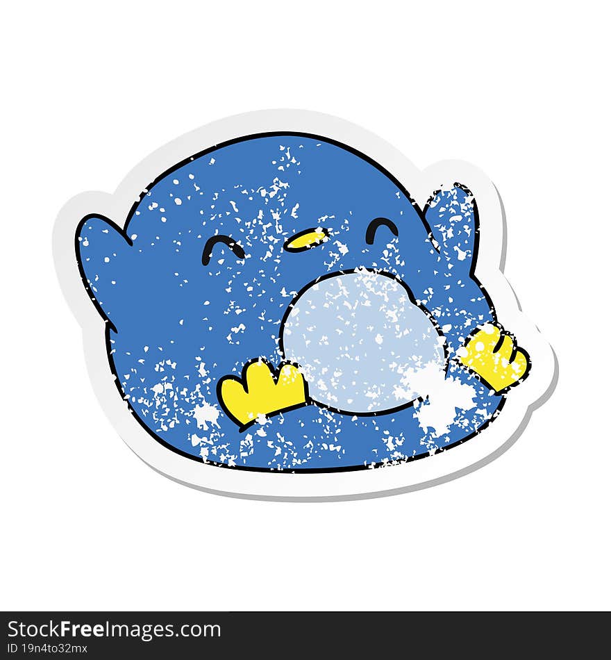 distressed sticker cartoon kawaii of a cute penguin