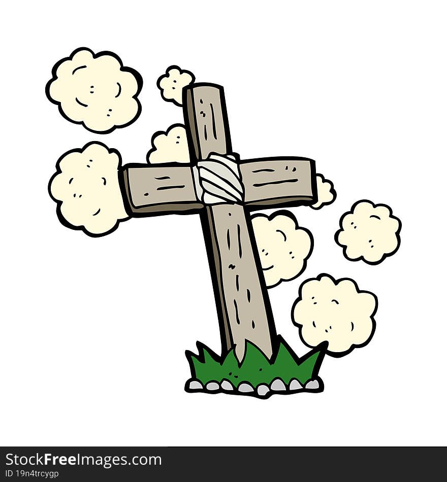 cartoon wooden cross grave