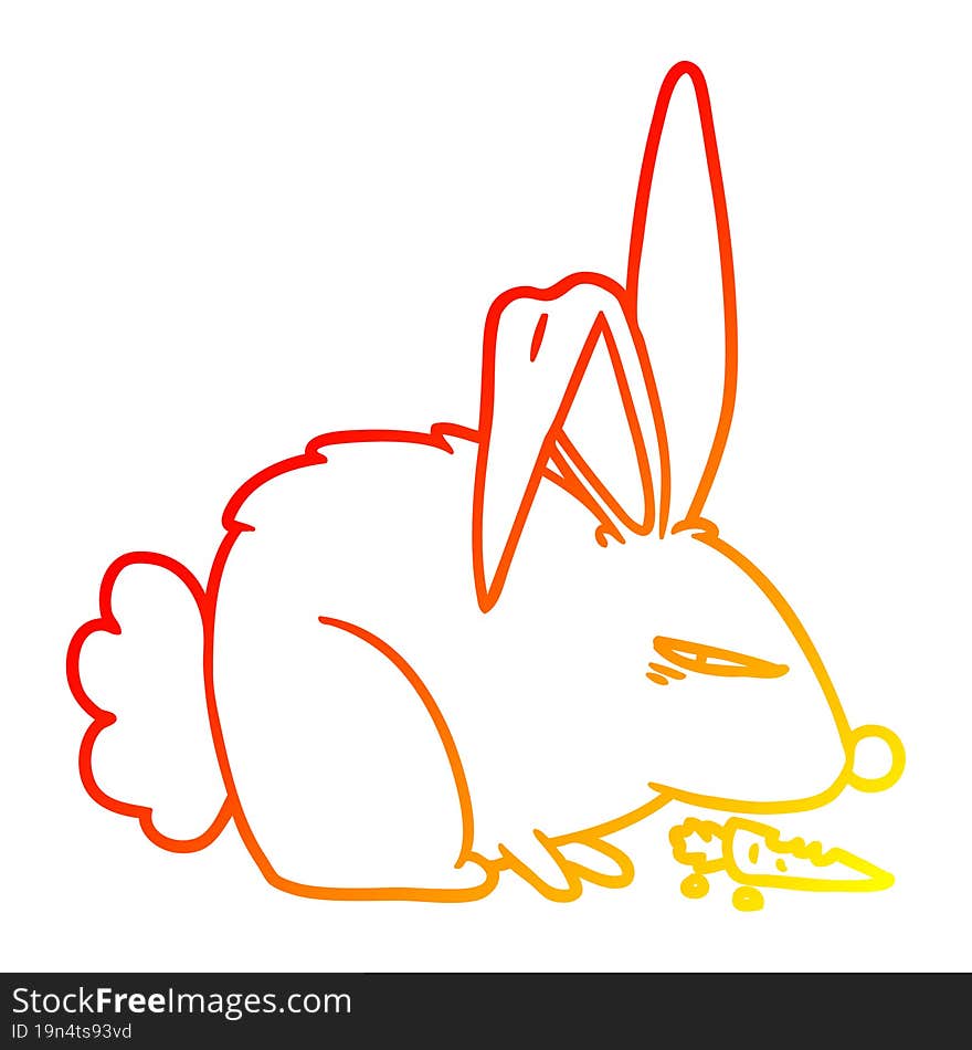 warm gradient line drawing of a cartoon annoyed rabbit