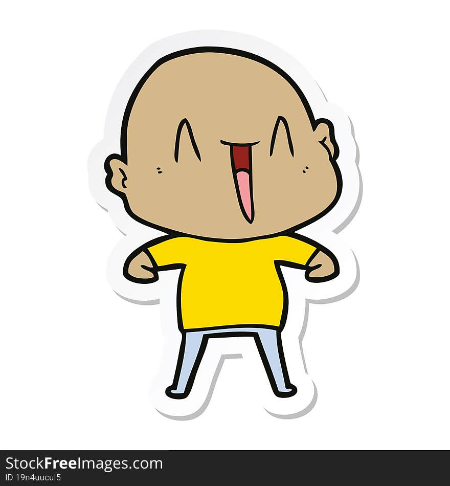 sticker of a happy cartoon bald man