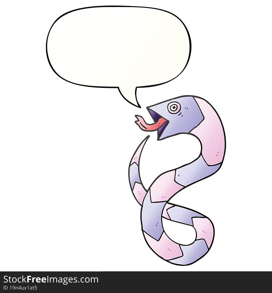 hissing cartoon snake and speech bubble in smooth gradient style