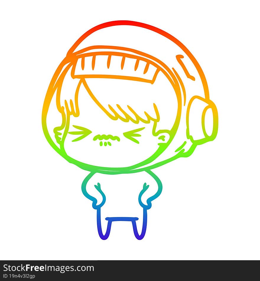 Rainbow Gradient Line Drawing Angry Cartoon Space Girl With Hands On Hips